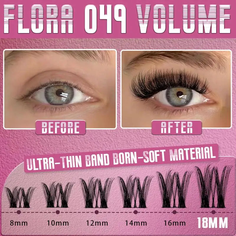 uCoolMe DIY Eyelashes Extension Flora 0.05mm D Curl Handmade 8-18mm Natural Wide Span Wispy Lash Clusters False Lashes Bundles