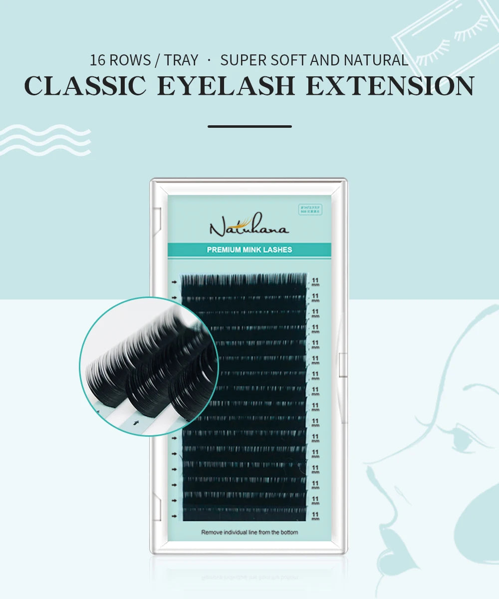 NATUHANA 16Rows B C cc D Eyelash Extensions Individual False Cilio Natural Soft Mink Lashes High Quality Matte Fake Eyelashes