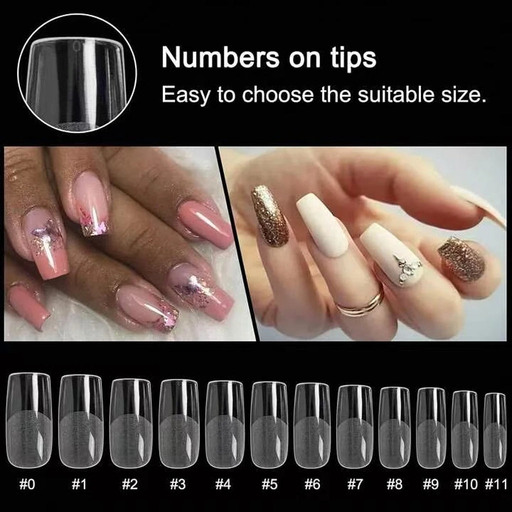 Square Nail Tips 120 PCS Artificial Full Cover Soft Clear Gel Tips 12 Sizes Sharp False Nails for Nail Extension