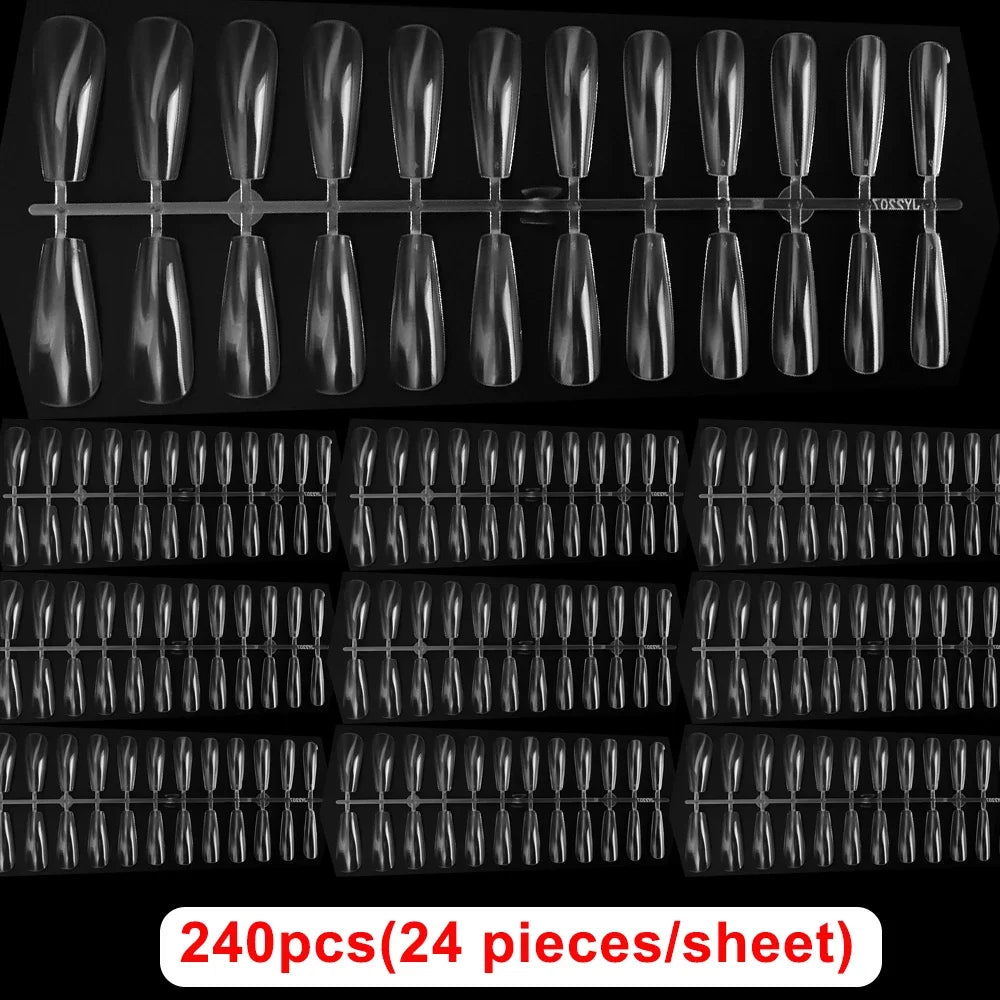 240pcs Ultra-thin Fake Nail Tips Extension Fully Transparent Artificial Press on Long Ballerinas Nails Art Tools False Nail Tips