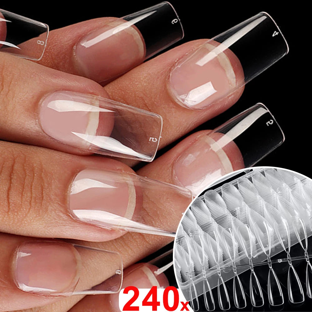 240pcs Ultra-thin Fake Nail Tips Extension Fully Transparent Artificial Press on Long Ballerinas Nails Art Tools False Nail Tips