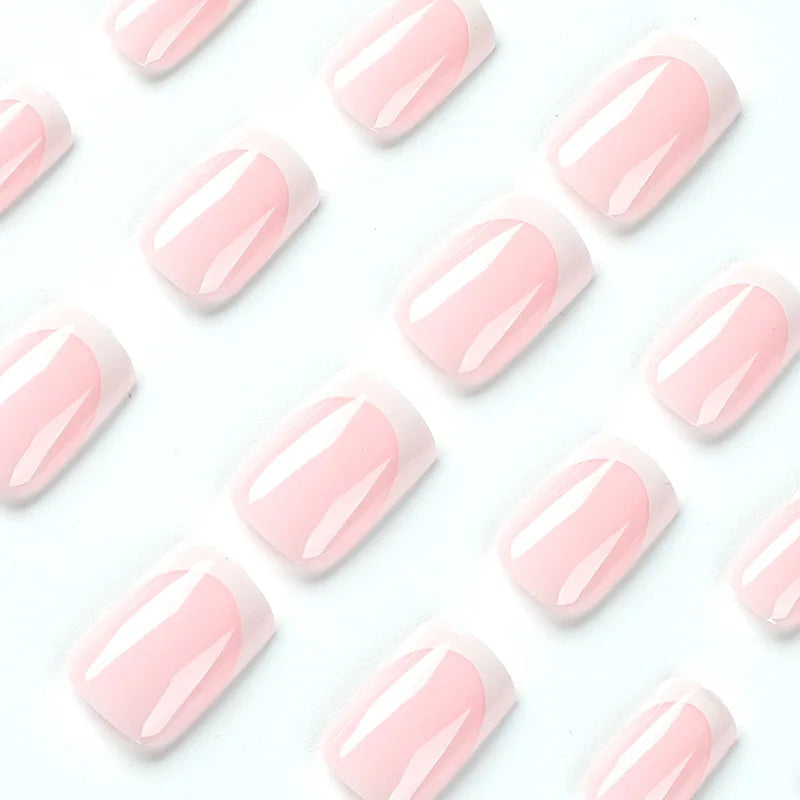 Simple White French Wearable Long Square Fake Nails Full Cover Detachable Finished False Nails Press on Nail with Glue Wholesale