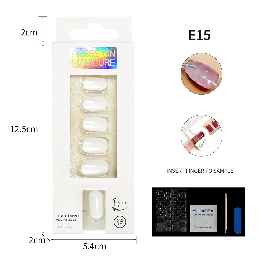 VITAGWX 24 Pcs False Nails Set Solid Color Press on Nails Short Artificial Reusable Nails Art Full Cover Stick on Nail Tips