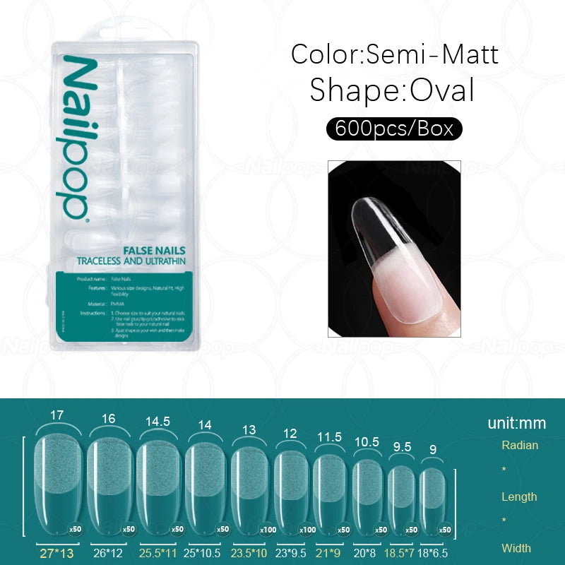 Nailpop 600pcs PRO Fake Nails Full Cover False Nail Tips Acrylic Nail Capsules Professional Material Finger Soak Off Gel Tips