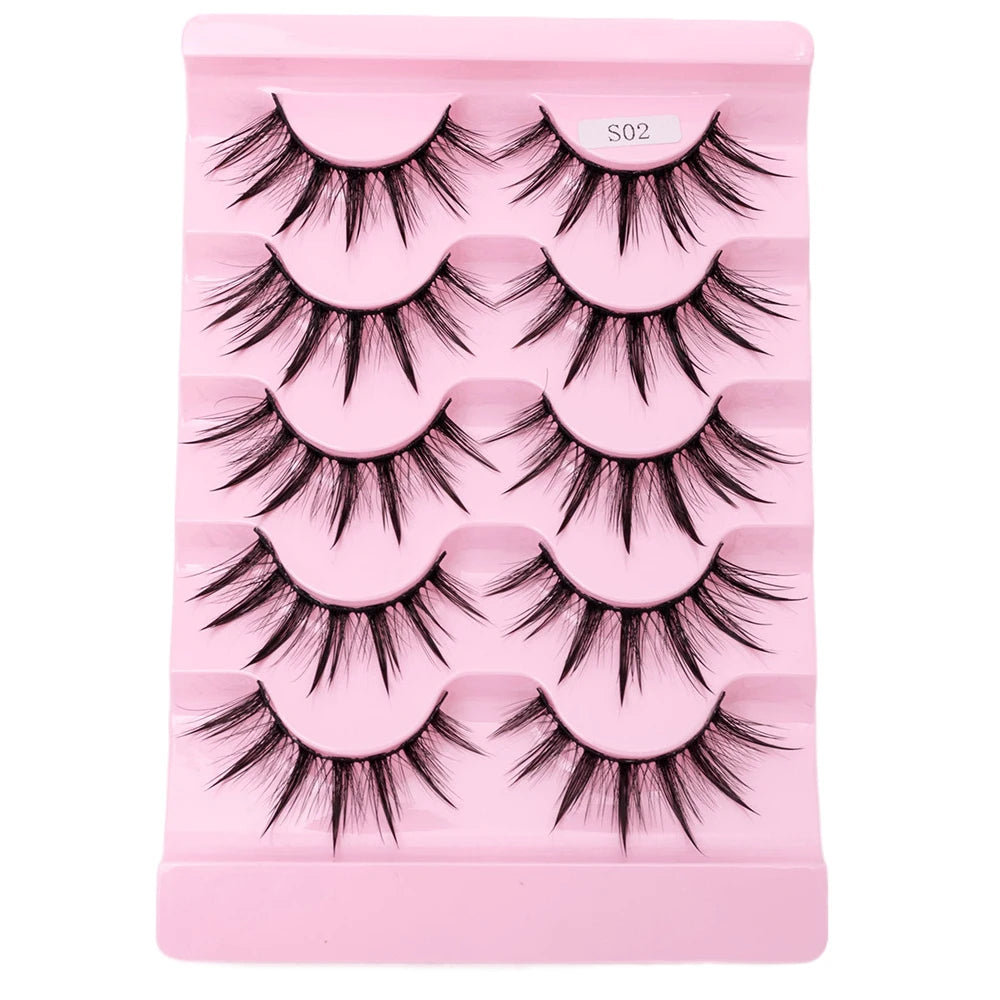 5Pairs Eyelashes Cos Dance Performance Eyelash Handmade Cross Eyelash Female Japanese Thai 3D Natural Manga Lashes Extension