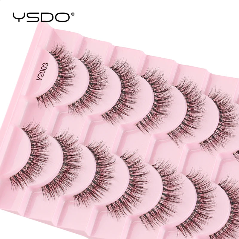 YSDO Natural Mink Eyelashes 3/6/10 Pairs Wispy Faux 3D Mink Lashes Short Fluffy Half False Eyelash Makeup Tools Cat Eye Lashes