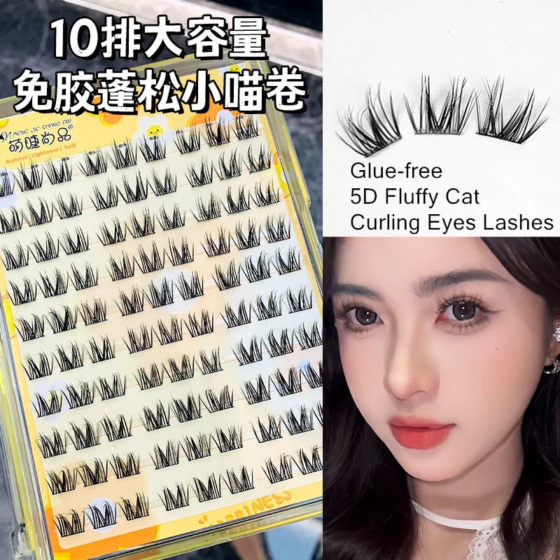 Voluminous Glue-free Self-adhesive False Eyelashes 5D Fluffy Thick Natural Curling Lash Easy Application Anime Eye