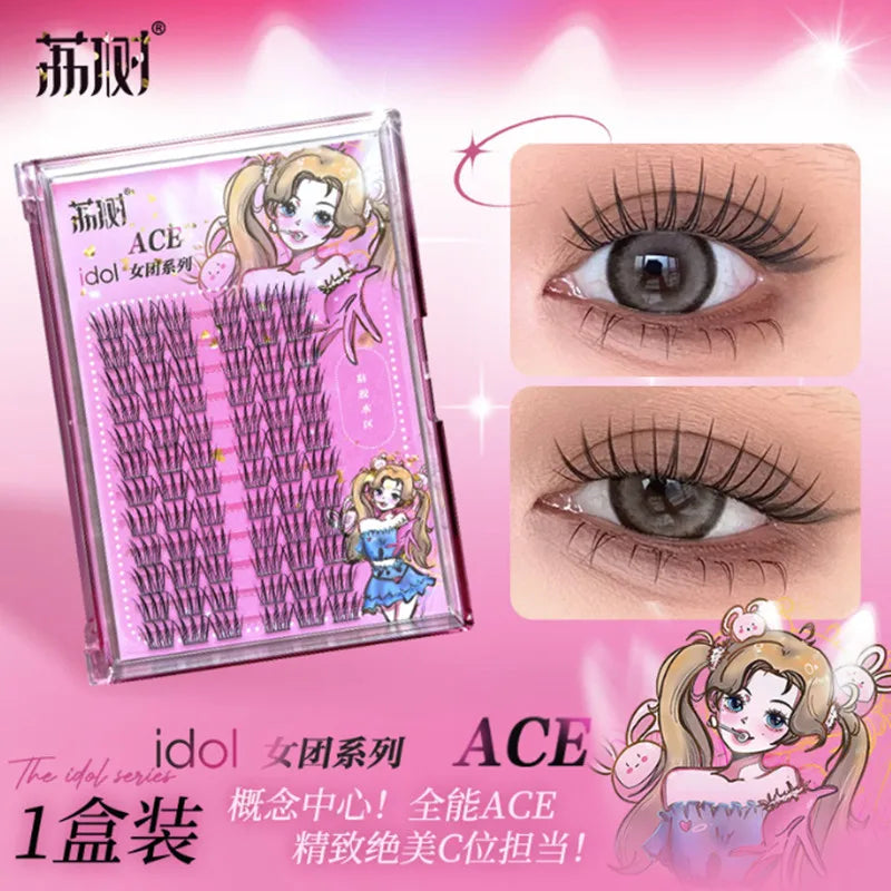 Lishu 72 Clusters False Eyelashes Manga Reusable Natural Cute Thick Long Fluffy Lashes Daily Makeup Enlarge Eyes