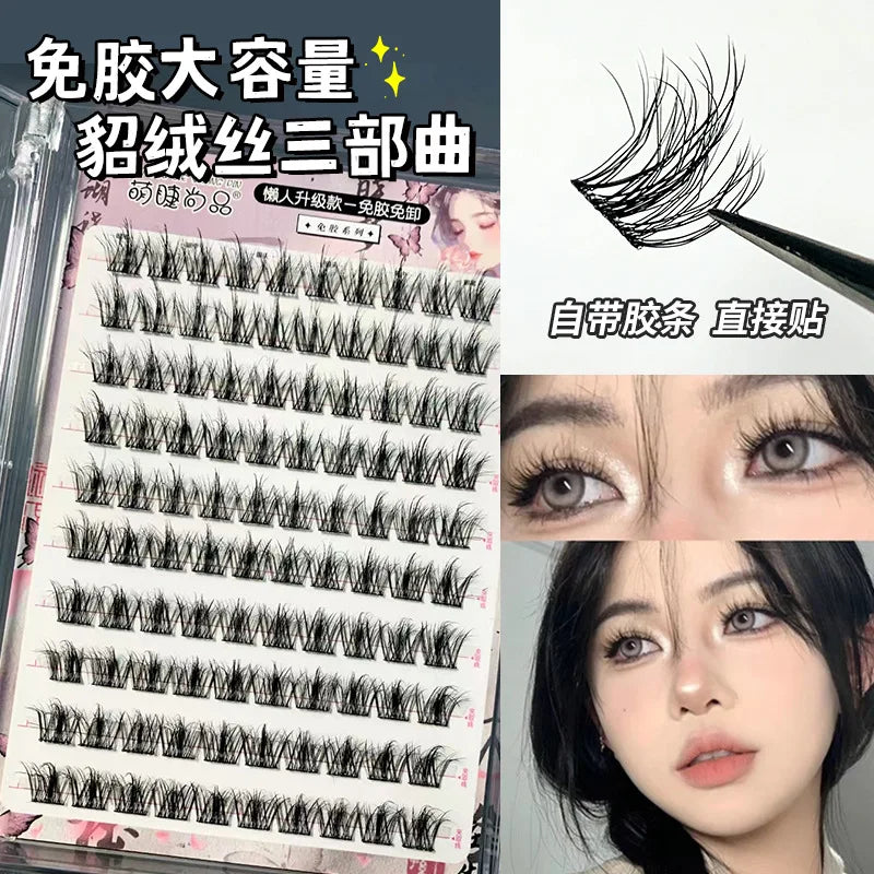 Voluminous Glue-free Self-adhesive False Eyelashes 5D Fluffy Thick Natural Curling Lash Easy Application Anime Eye