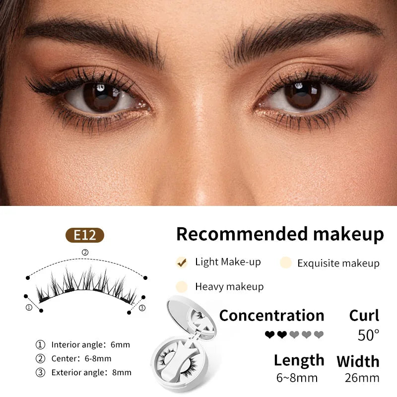 Brown Magnetic False Eyelashes Natural Soft Light Weight Eye Makeup Set With Applicater One-piece box Easy To Carry Eyelash Tool