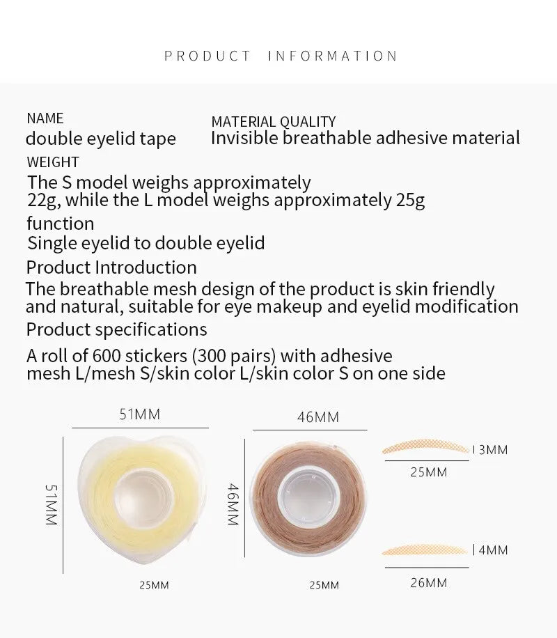600Pcs Eyelid Tape Sticker Invisible Natural Self-adhesive Double Fold Eyelid Lace Paste Self Adhesive Clear Beige Makeup Tool