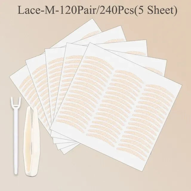 240Pcs  Nature Clear Beige Stripe Self-adhesive  Natural Eye Makeup Make Up With Tool New Double Fold Eyelid Tape Sticker Lace
