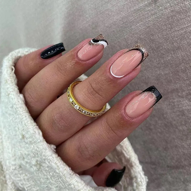 Simple White French Wearable Long Square Fake Nails Full Cover Detachable Finished False Nails Press on Nail with Glue Wholesale