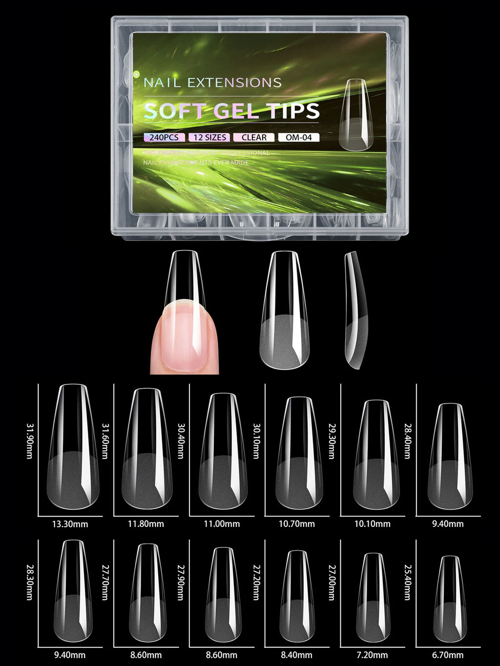 240pcs soft gel nail tips, half matte full coverage press-on nail tips almond square coffin french false nails thin front