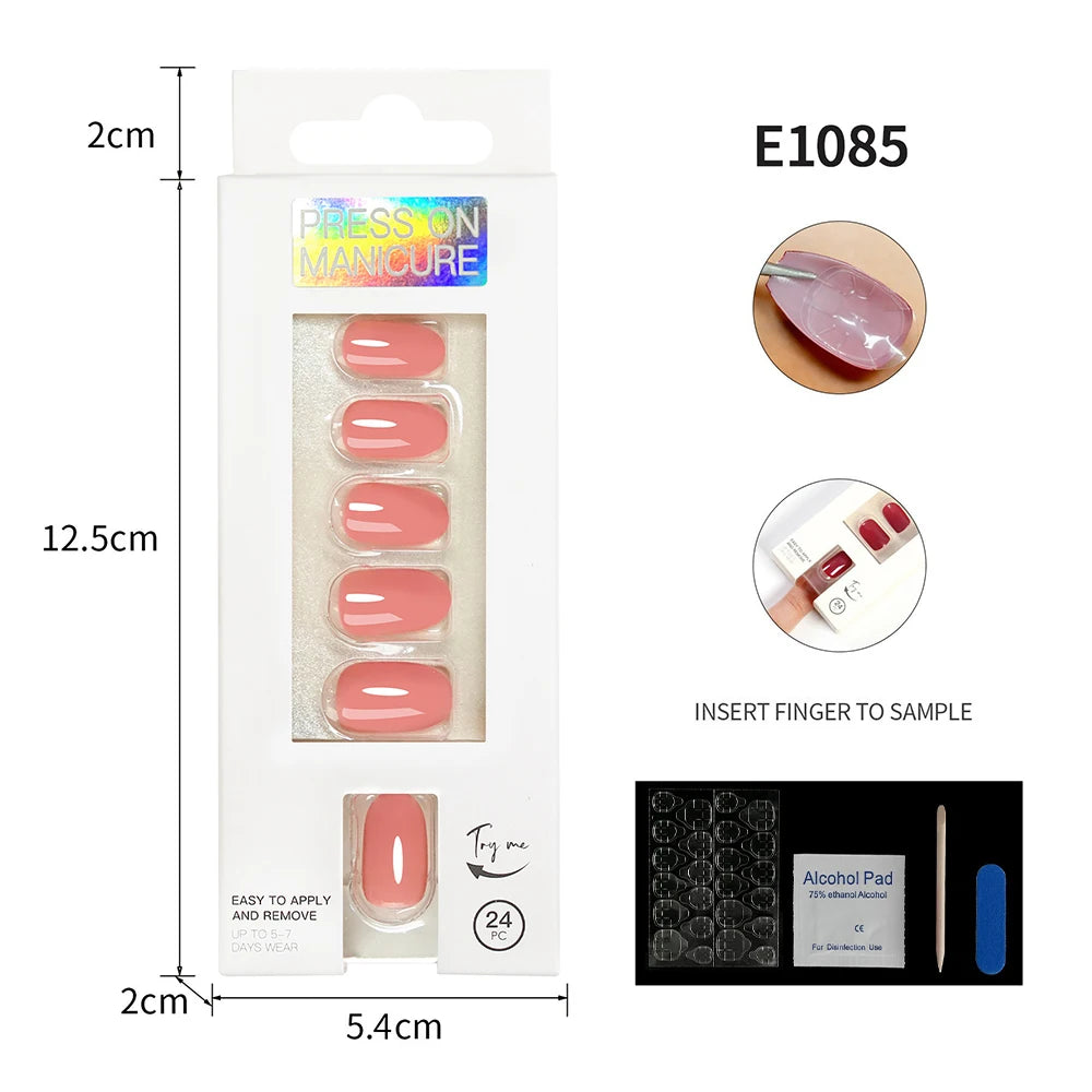 VITAGWX 24 Pcs False Nails Set Solid Color Press on Nails Short Artificial Reusable Nails Art Full Cover Stick on Nail Tips