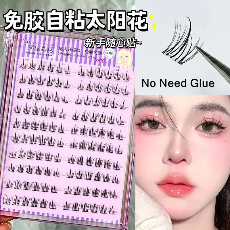 Voluminous Glue-free Self-adhesive False Eyelashes 5D Fluffy Thick Natural Curling Lash Easy Application Anime Eye