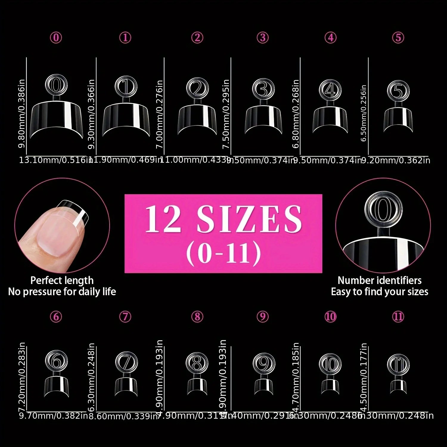 600pcs Clear Extra Short Square Acrylic Nail Tips, 12 Sizes in Box, Glossy Finish, Natural Look, for DIY Nail Art & Salon