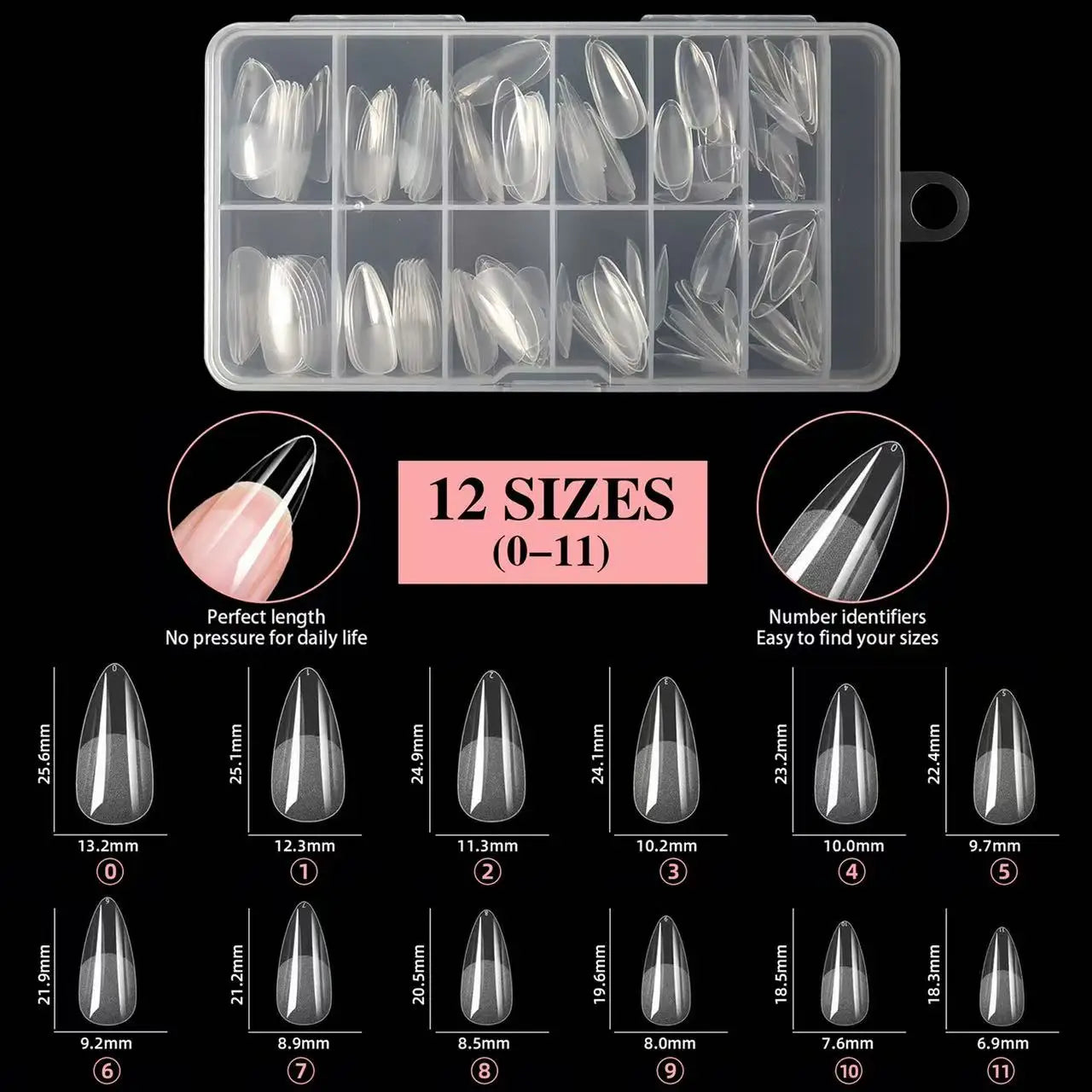 120 Short Almond-Shaped Oval Fake Nail Cutting Kit, Expandable and Complete Covering Nail Glue, French Ballet Shoe Style, Presse