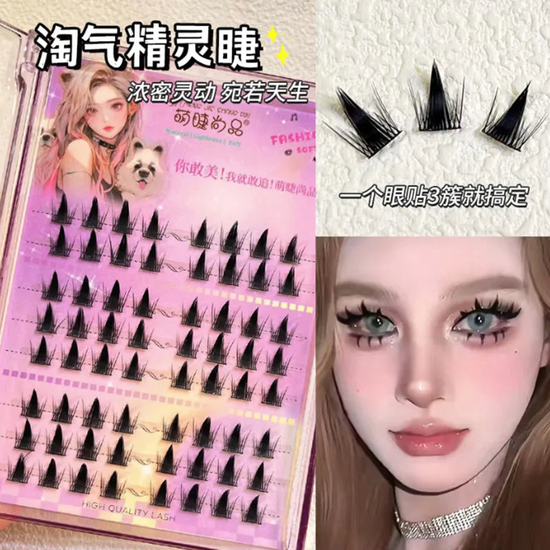 100 Clusters False Eyelashes Fluffy Cat Ear Effect Lashes Individual Cluster Segmented Natural Thick Long Enlarge Eyes
