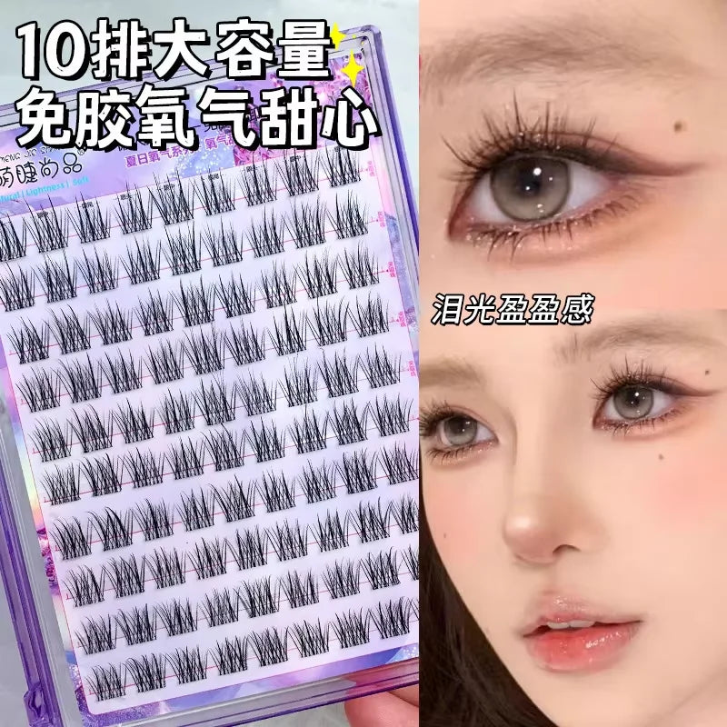 Voluminous Glue-free Self-adhesive False Eyelashes 5D Fluffy Thick Natural Curling Lash Easy Application Anime Eye