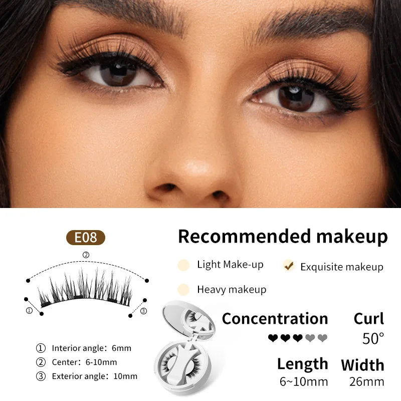 Brown Magnetic False Eyelashes Natural Soft Light Weight Eye Makeup Set With Applicater One-piece box Easy To Carry Eyelash Tool