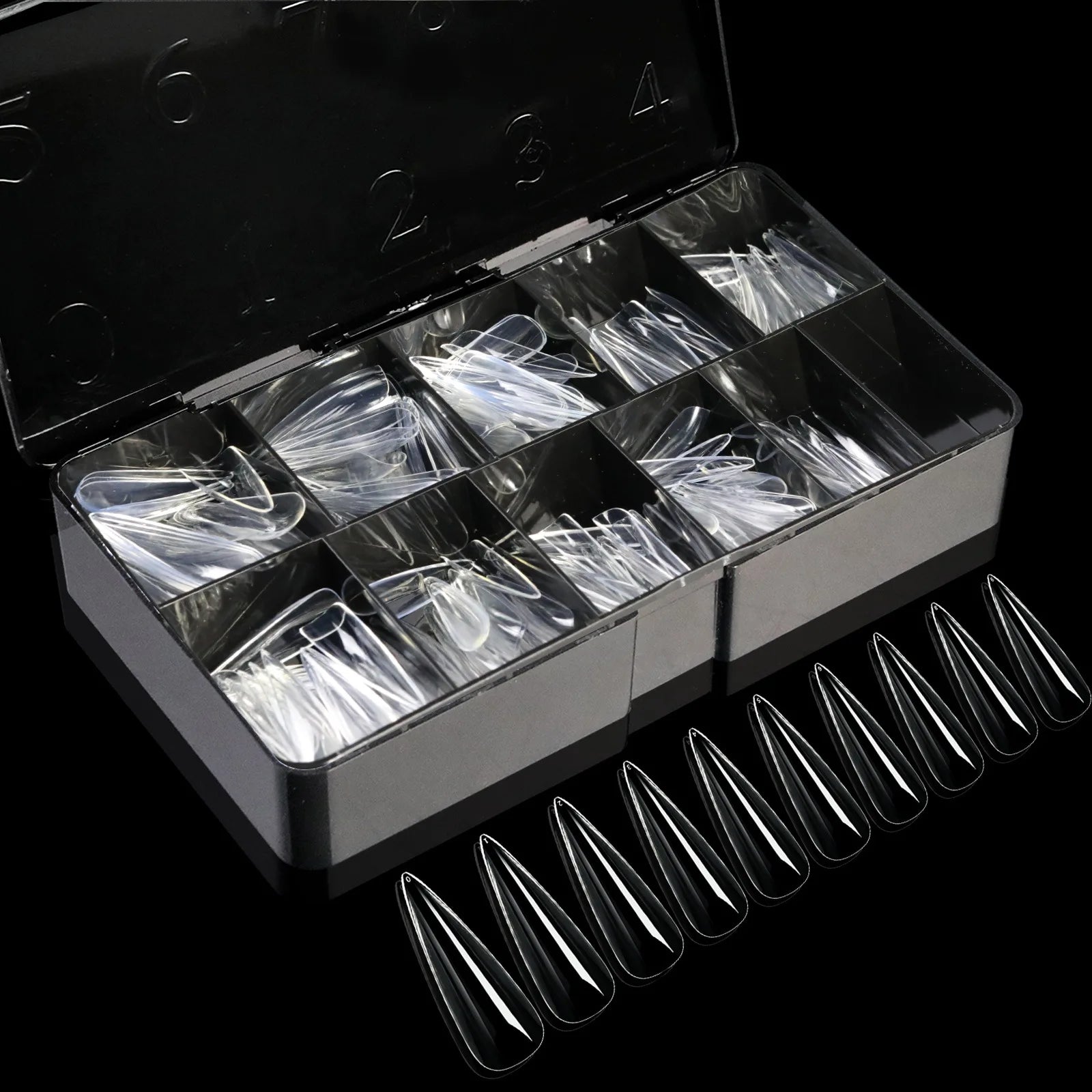 Boxed Transparent Fake Nails Mulit-Shaped Size Almond Coffin Press On Acrylic Nails For Manicure Art Extension Decoration