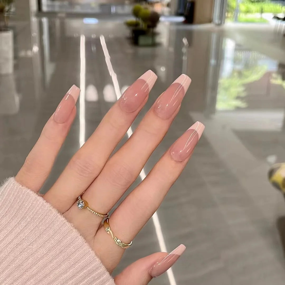 10pcs Handmade French Simpler False Nails for Hands Adhesive Fake Nails with Glue Acrylic Press on Nails Cheap Long Medium Short