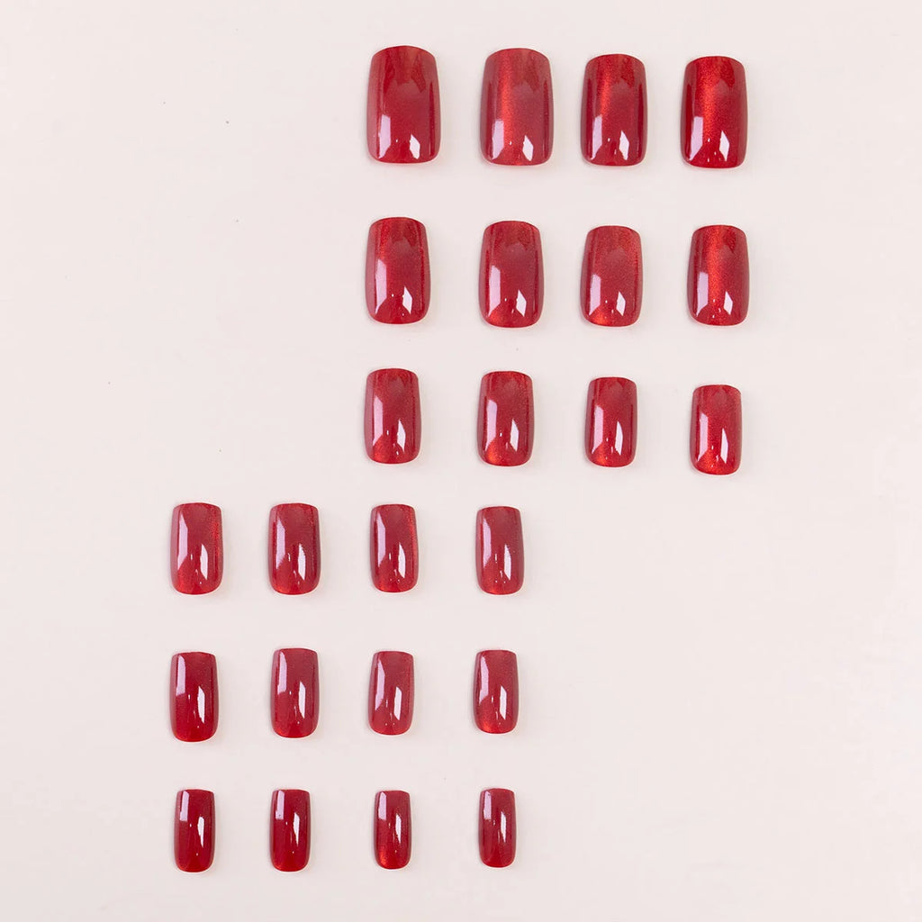 24pcs/set Cool Tone Cat Eye Press on Nails Mid-Square Pure Solid Cat-Eye 4 Colors Gradient Cat eye Women's Daily Wear Fake Nails