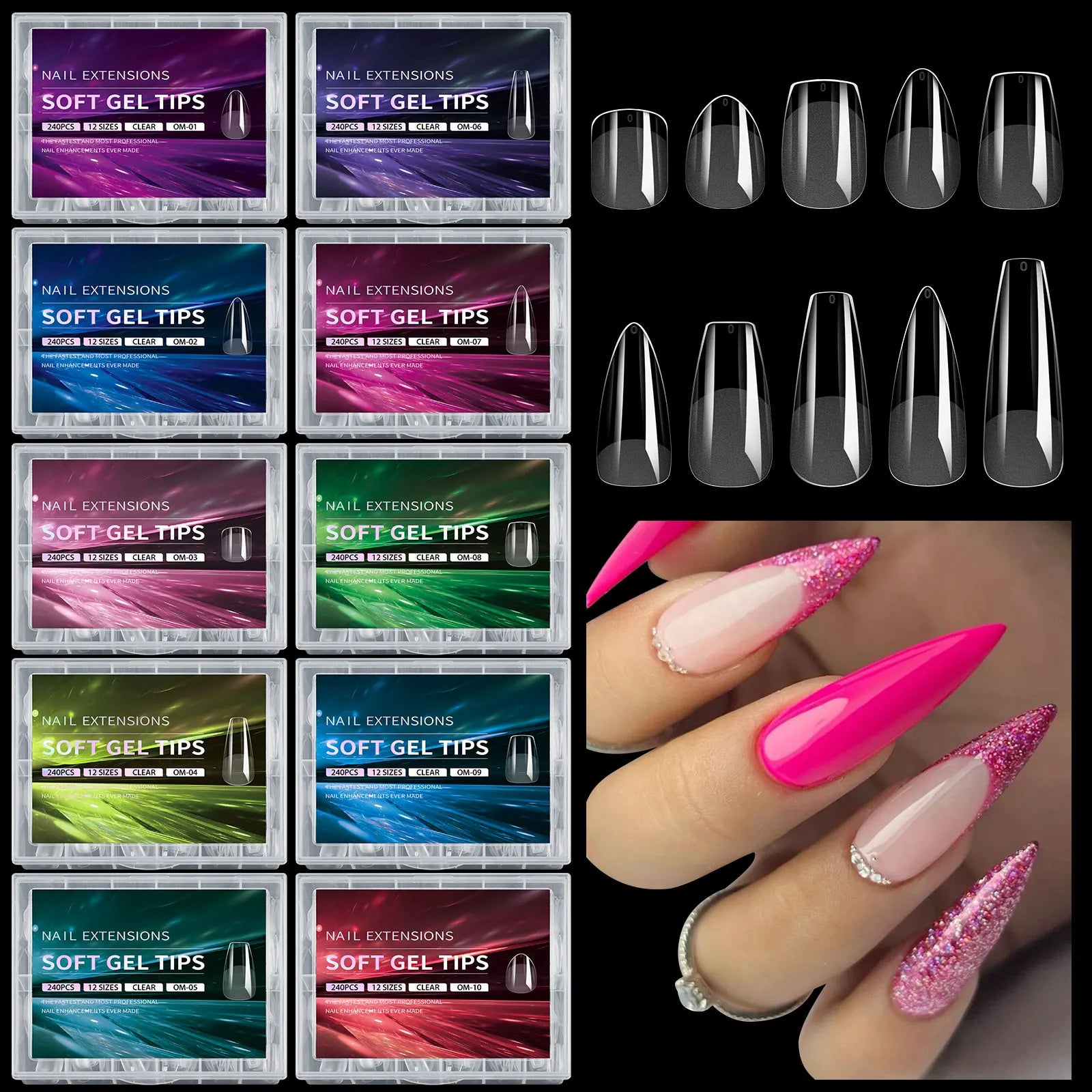 Luxury False Nail Tips Soft Gel Fingertip Semi-matte Capsules Almond French Coffin Full Cover Artificial Fake Nails Extension