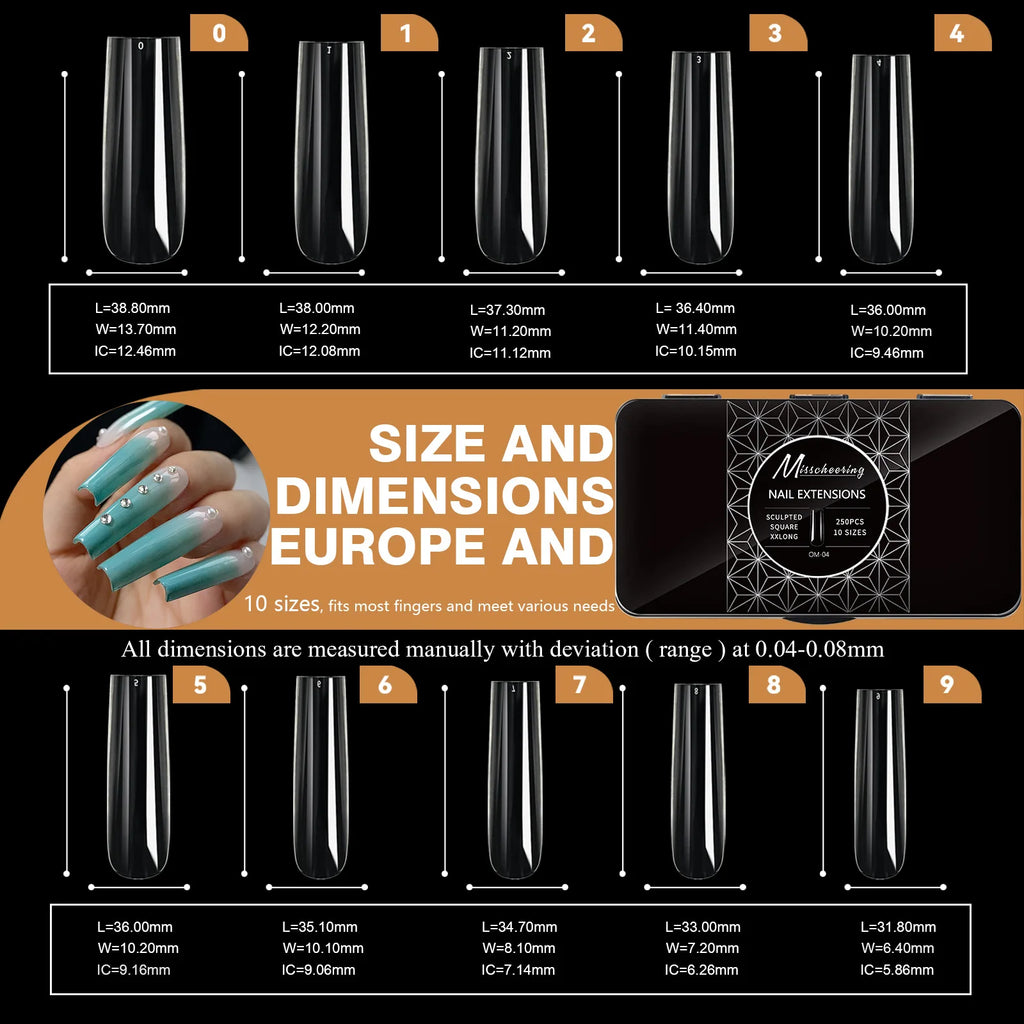 Boxed Transparent Fake Nails Mulit-Shaped Size Almond Coffin Press On Acrylic Nails For Manicure Art Extension Decoration