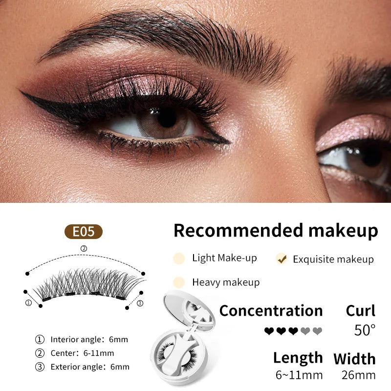 Brown Magnetic False Eyelashes Natural Soft Light Weight Eye Makeup Set With Applicater One-piece box Easy To Carry Eyelash Tool