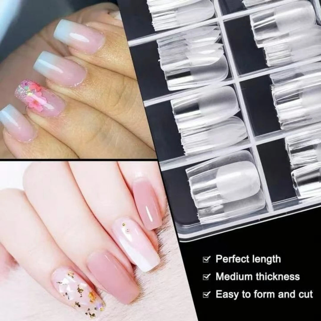 Square Nail Tips 120 PCS Artificial Full Cover Soft Clear Gel Tips 12 Sizes Sharp False Nails for Nail Extension