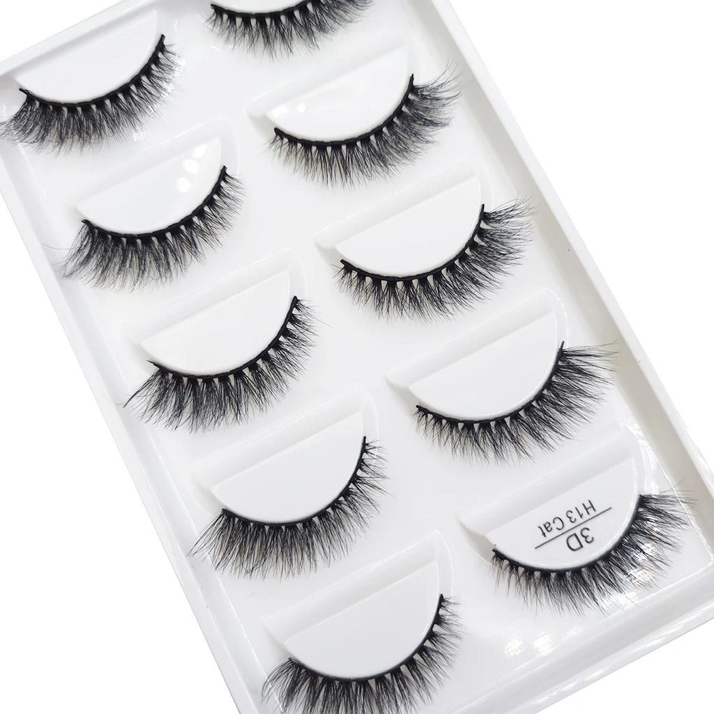 New 5 Pairs Natural 3D False Eyelashes Makeup Mink Eyelash Fake Eye Lashes Faux Cils Make Up Beauty Maquillaje Tools H13 Cat