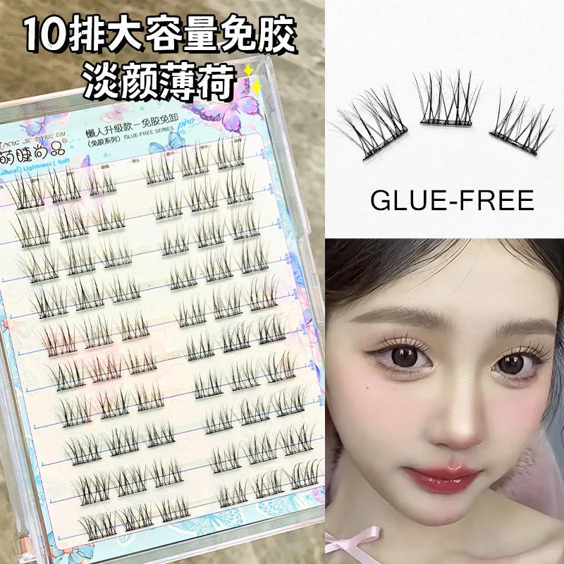 Voluminous Glue-free Self-adhesive False Eyelashes 5D Fluffy Thick Natural Curling Lash Easy Application Anime Eye