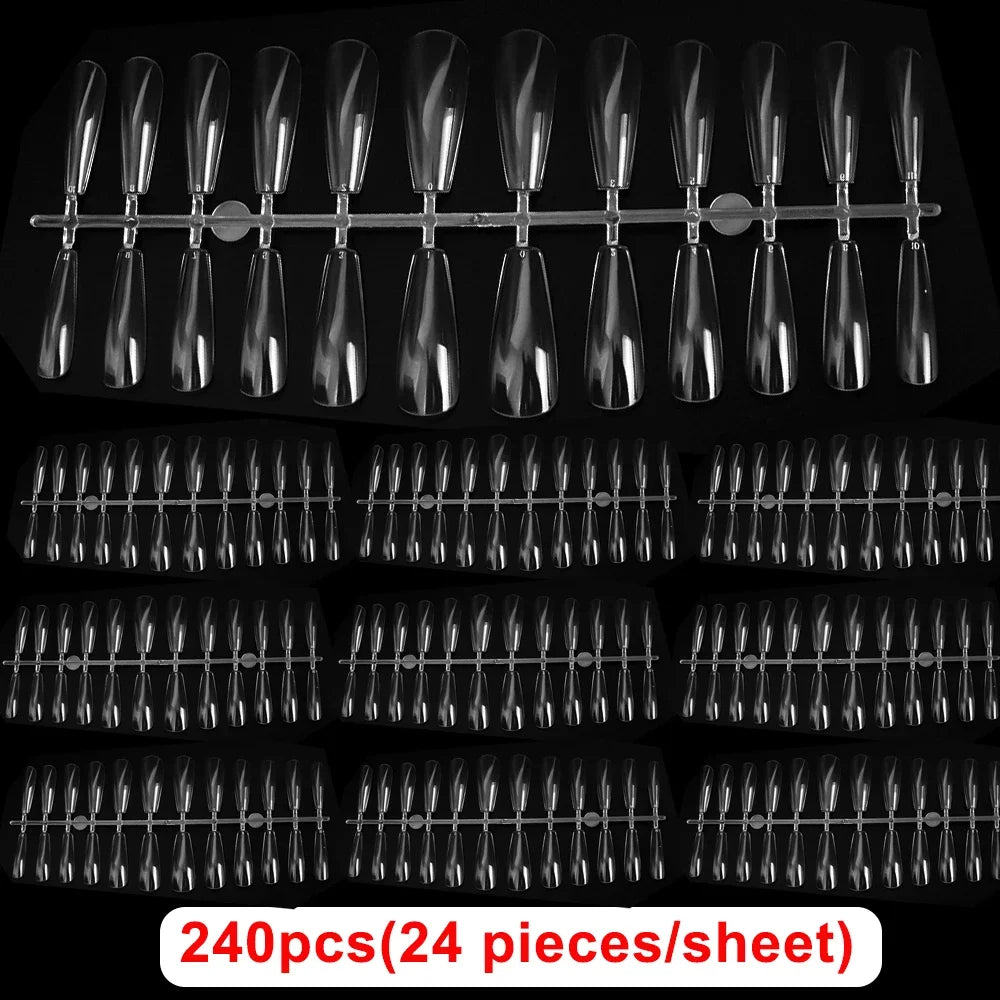 240pcs Ultra-thin Fake Nail Tips Extension Fully Transparent Artificial Press on Long Ballerinas Nails Art Tools False Nail Tips