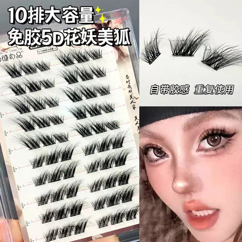 Voluminous Glue-free Self-adhesive False Eyelashes 5D Fluffy Thick Natural Curling Lash Easy Application Anime Eye