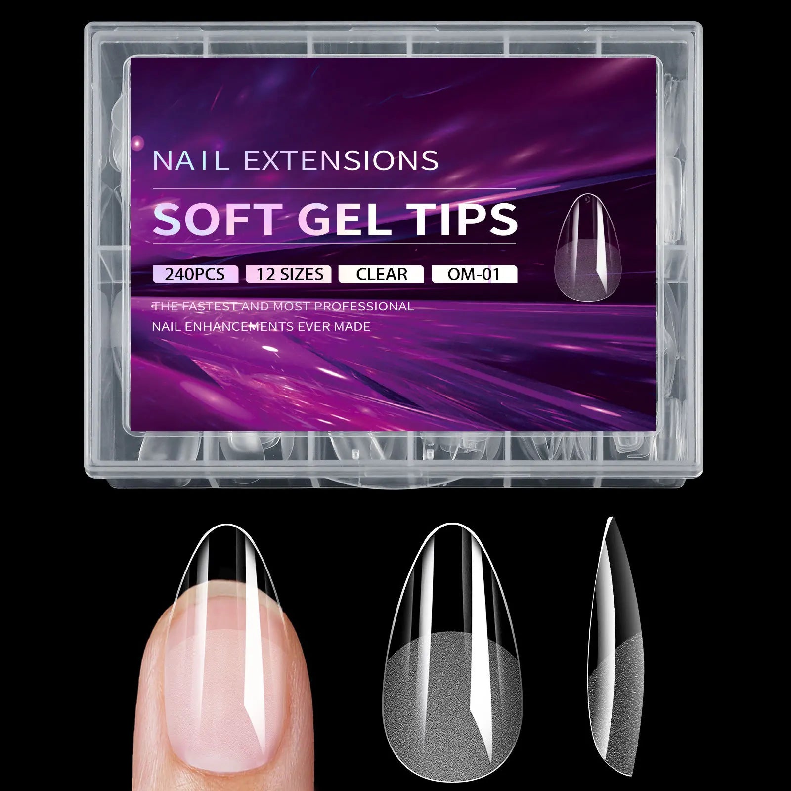 240pcs soft gel nail tips, half matte full coverage press-on nail tips almond square coffin french false nails thin front