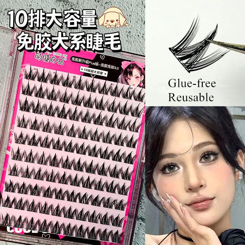 Voluminous Glue-free Self-adhesive False Eyelashes 5D Fluffy Thick Natural Curling Lash Easy Application Anime Eye