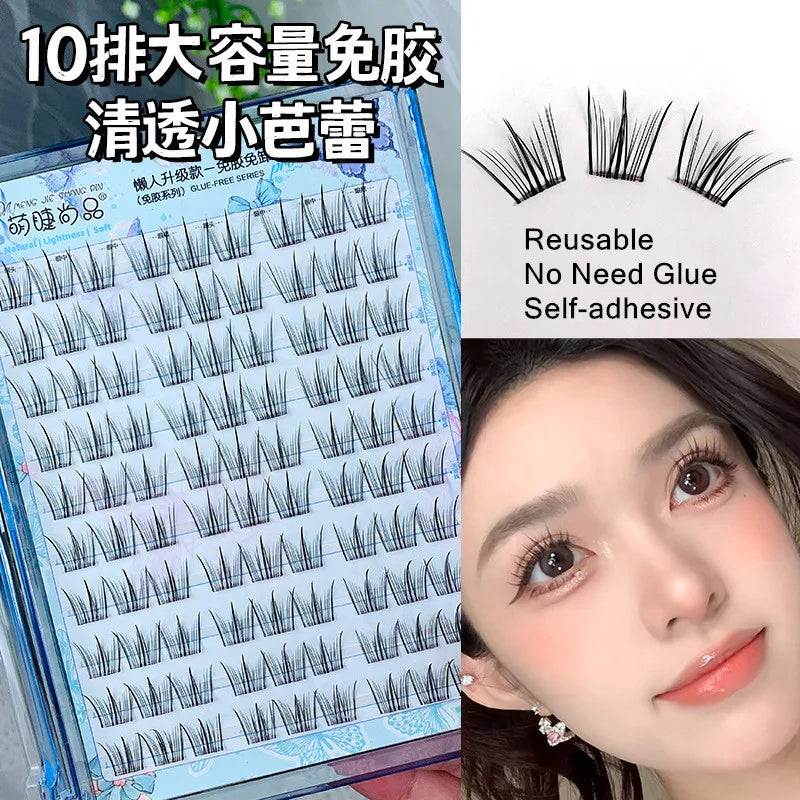 Voluminous Glue-free Self-adhesive False Eyelashes 5D Fluffy Thick Natural Curling Lash Easy Application Anime Eye