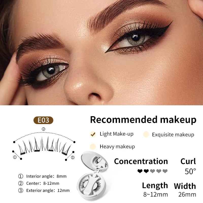 Brown Magnetic False Eyelashes Natural Soft Light Weight Eye Makeup Set With Applicater One-piece box Easy To Carry Eyelash Tool