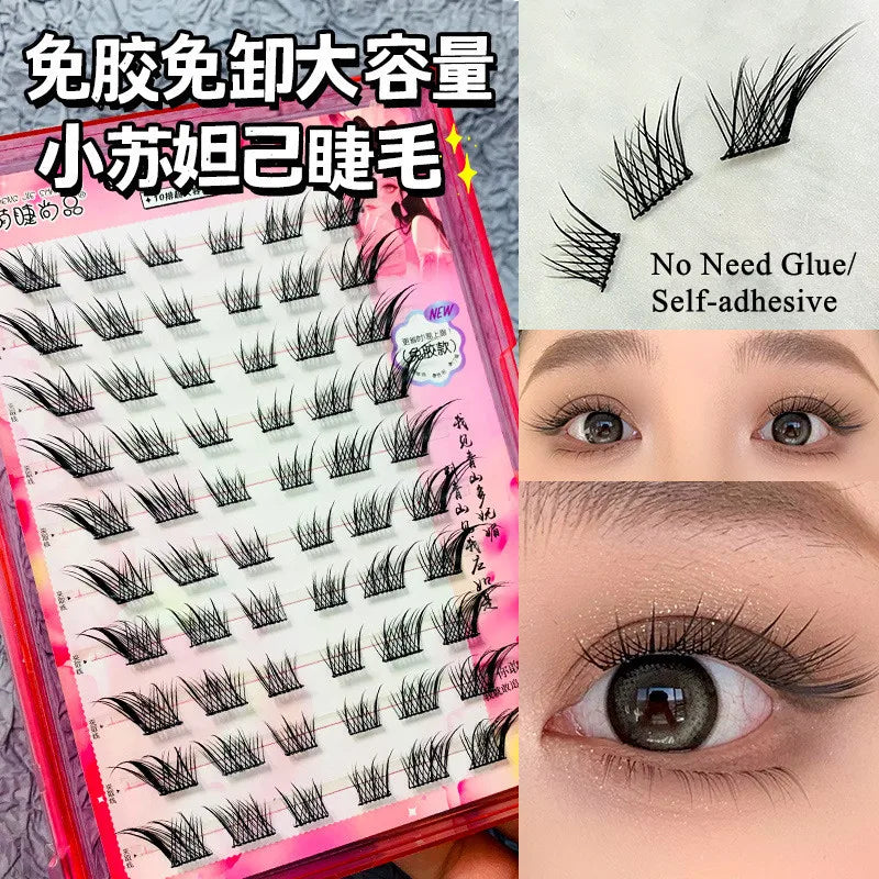 Voluminous Glue-free Self-adhesive False Eyelashes 5D Fluffy Thick Natural Curling Lash Easy Application Anime Eye