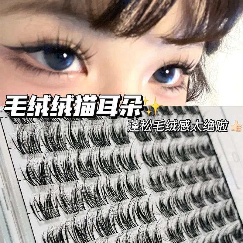 100 Clusters False Eyelashes Fluffy Cat Ear Effect Lashes Individual Cluster Segmented Natural Thick Long Enlarge Eyes