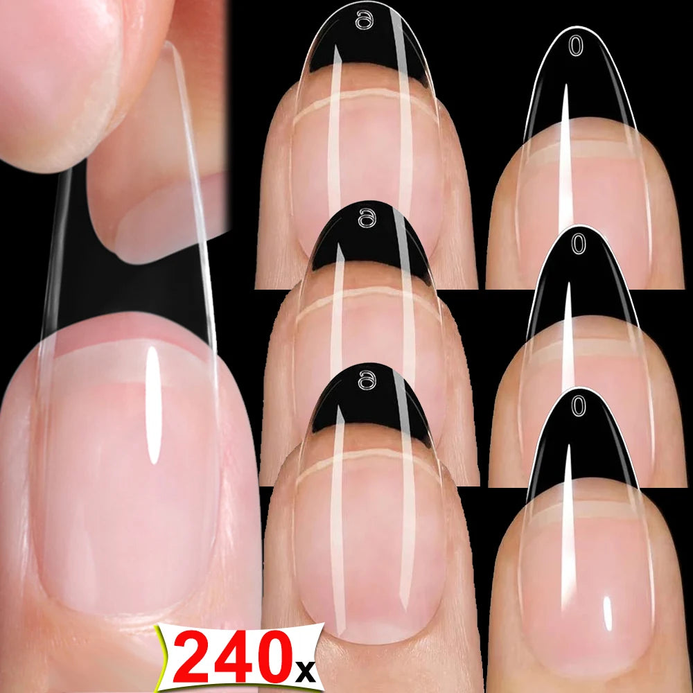 240pcs Ultra-thin Fake Nail Tips Extension Fully Transparent Artificial Press on Long Ballerinas Nails Art Tools False Nail Tips