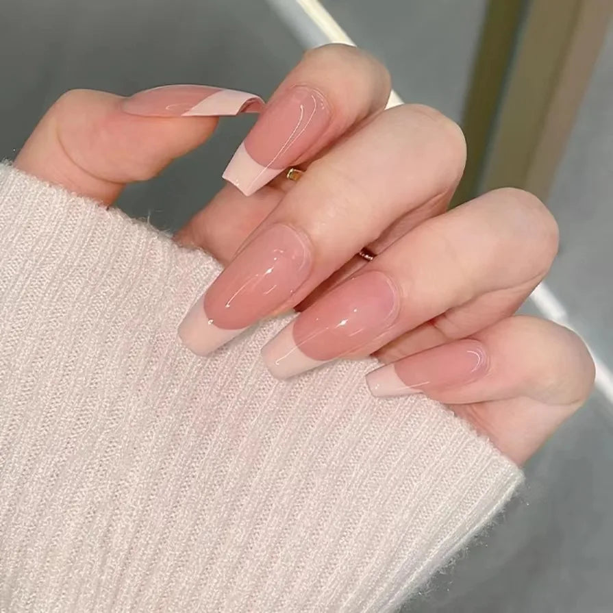 10pcs Handmade French Simpler False Nails for Hands Adhesive Fake Nails with Glue Acrylic Press on Nails Cheap Long Medium Short