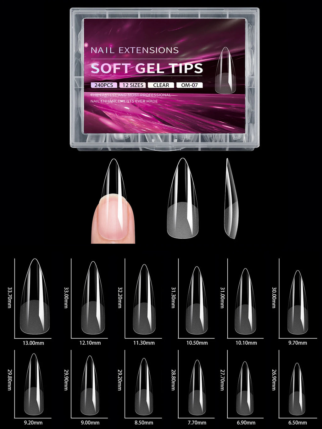 240pcs soft gel nail tips, half matte full coverage press-on nail tips almond square coffin french false nails thin front