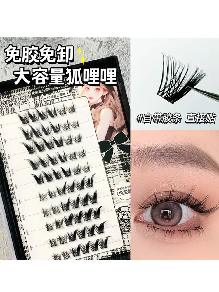 Voluminous Glue-free Self-adhesive False Eyelashes 5D Fluffy Thick Natural Curling Lash Easy Application Anime Eye