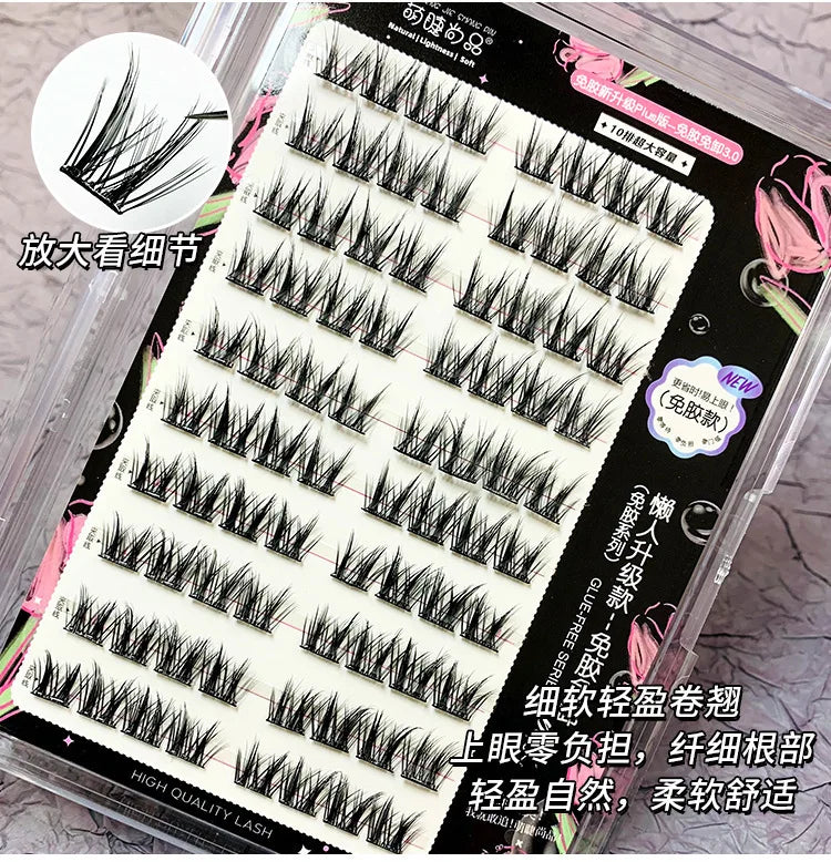 Voluminous Glue-free Self-adhesive False Eyelashes 5D Fluffy Thick Natural Curling Lash Easy Application Anime Eye