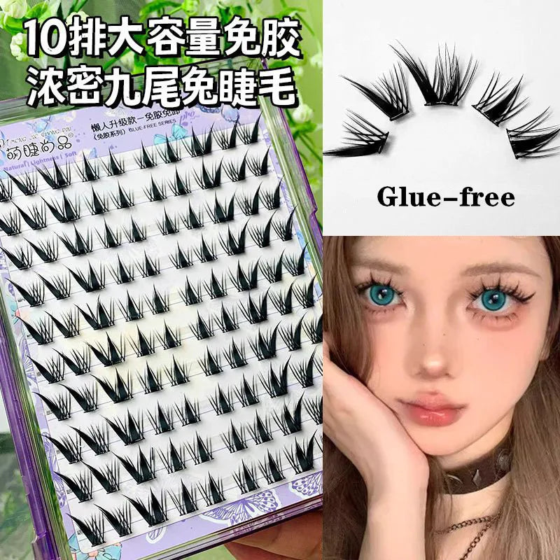 Voluminous Glue-free Self-adhesive False Eyelashes 5D Fluffy Thick Natural Curling Lash Easy Application Anime Eye