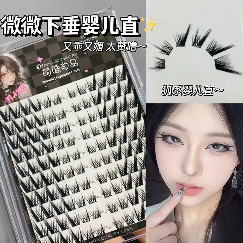 100 Clusters False Eyelashes Fluffy Cat Ear Effect Lashes Individual Cluster Segmented Natural Thick Long Enlarge Eyes