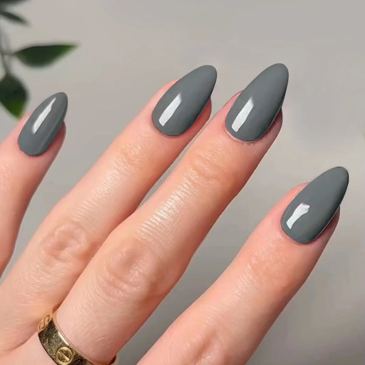Classic Glossy Solid Color Long Pointed Fake Nails Brown Green Grey Blue Detachable Finished False Nails Press on Nail with Glue